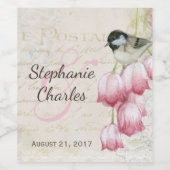鳥とフローラのヴィンテージルック結婚のワインラベル ワインラベル (シングルラベル)