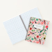 鳥とフローラピンクのオールオーバープリントノートブック ノートブック (内部)