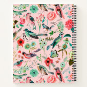 鳥とフローラピンクのオールオーバープリントノートブック ノートブック (裏面)