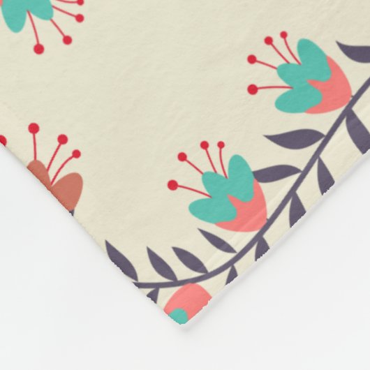 鳥とフローラフォークの絵柄 フリースブランケット (角)