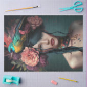 鳥とフローラヘッドピース美しい顔ポートレート 薄葉紙 (クラフト)