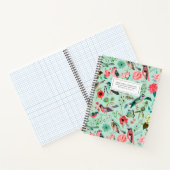 鳥とフローラミントグリーンのオールオーバープリントノートブック ノートブック (内部)
