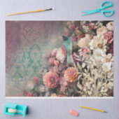 鳥とフローラ、パッチワークパターンのデマスク解除 薄葉紙 (クラフト)