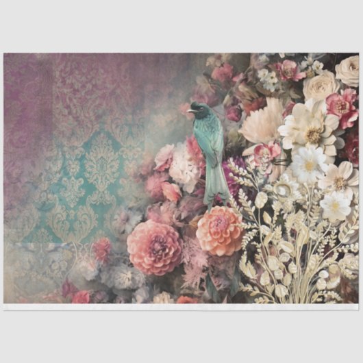鳥とフローラ、パッチワークパターンのデマスク解除 薄葉紙 (正面)