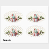 鳥とプレゼントのクリスマスステッカー 楕円形シール (シート)