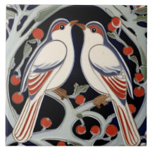 鳥とベリーアールヌーボーレッドバードアールデコ