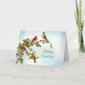 鳥とホリーヴィンテージ折り畳みホリデーカード シーズンカード (正面)
