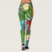 鳥とボーホー熱帯雨林の緑と青かわいい レギンス (裏面)