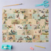 鳥とポストカードコラージュエフエメラティッシュペーパー 薄葉紙 (クラフト)