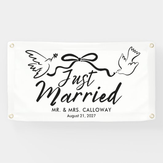 鳥とモダン弓たった今結婚しましたカーバナー 横断幕 (横)