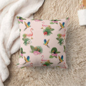 鳥とヤシの木の葉パターン クッション (ブランケット)