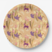 鳥とユニコーンon春草原 ペーパープレート (正面)
