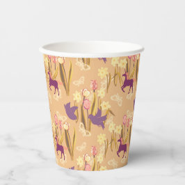 鳥とユニコーンon春草原 紙コップ