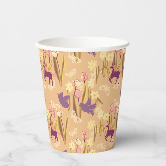 鳥とユニコーンon春草原 紙コップ (正面)