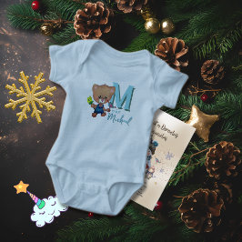 鳥と一緒に楽しめるテディベア ベビーボディスーツ