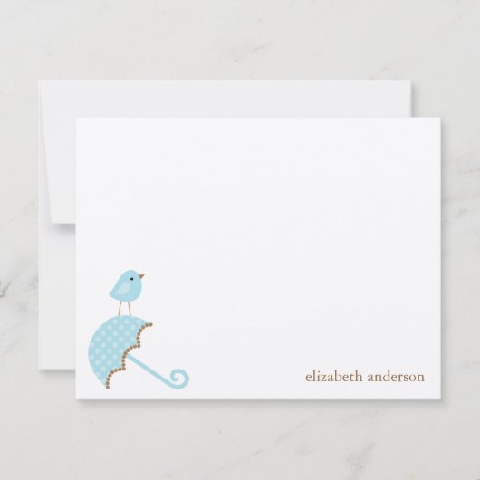 鳥と傘の赤ちゃんシャワーフラットサンキューカード サンキューカード (正面)