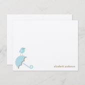 鳥と傘の赤ちゃんシャワーフラットサンキューカード サンキューカード (正面/裏面)