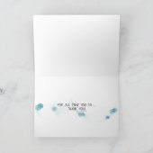 鳥と公園のベンチに感謝の小さな女の子 カード (内部)