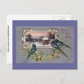 鳥と冬のシーンヴィンテージ新年 シーズンポストカード (正面/裏面)