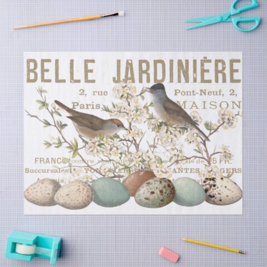 鳥と卵のヴィンテージフランスのタイポグラフィ 薄葉紙 (クラフト)