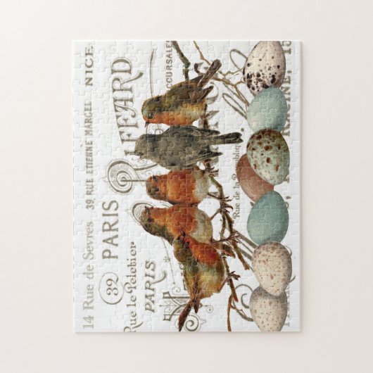 鳥と卵ヴィンテージフランスの市名パズル ジグソーパズル (縦)