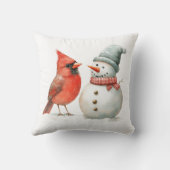 鳥と可愛い雪だるまの冬のクリスマスシーン クッション (裏面)