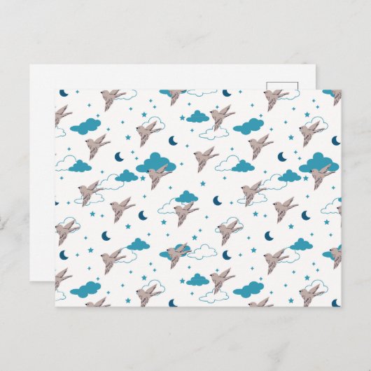 鳥と夜の妖精の夢はがき シーズンポストカード (正面/裏面)