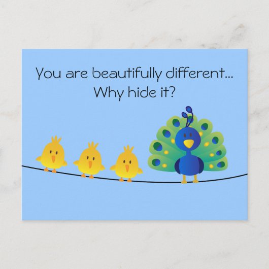 鳥と孔雀の可愛い&カラフル漫画 ポストカード (正面)