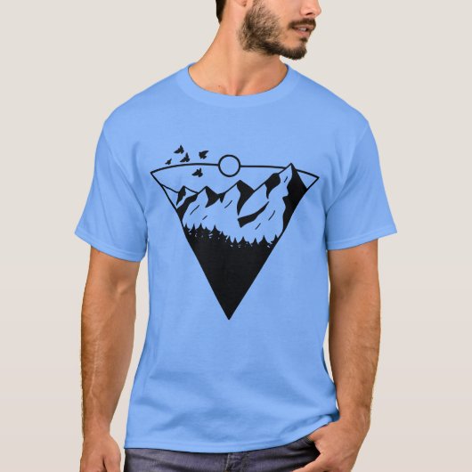 鳥と山のレトロビンテージサンセットビンテージ Tシャツ (正面)