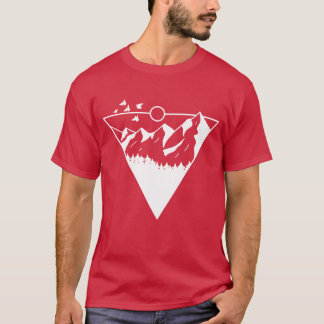 鳥と山のレトロビンテージサンセットファミリー Tシャツ