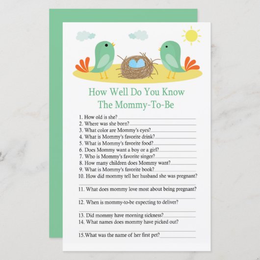 鳥と巣あなたは赤ちゃんシャワーをどれだけ知っているか (正面/裏面)