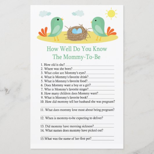 鳥と巣あなたは赤ちゃんシャワーをどれだけ知っているか (正面)