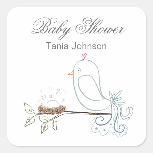 鳥と巣のシール スクエアシール (正面)