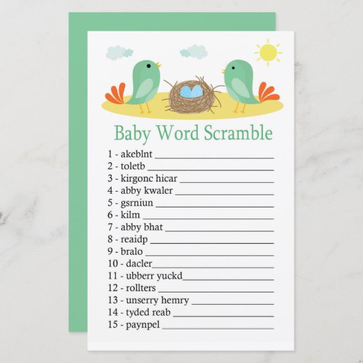 鳥と巣のベビー単語スクランブルゲーム (正面/裏面)