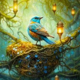 鳥と提灯で幻想的な森の風景 ジグソーパズル
