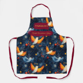 鳥と星の青いカラフルクリスマスエプロン エプロン (正面)