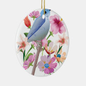 鳥と春の花イラストレーション セラミックオーナメント (右)