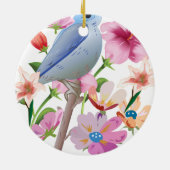 鳥と春の花イラストレーション セラミックオーナメント (裏面)