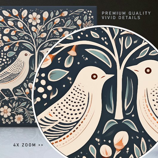 鳥と木の生き生きとした青いオレンジアールヌーボー タイル