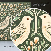 鳥と木の緑アールヌーボー タイル