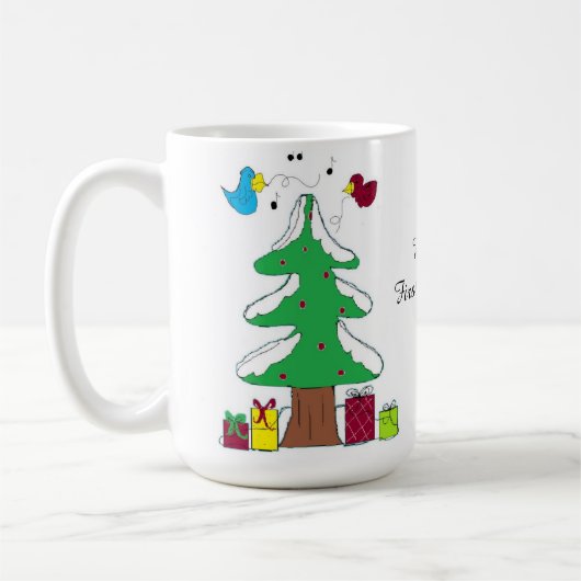 鳥と木の赤ちゃんの最初のクリスマス コーヒーマグカップ (左)