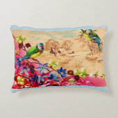 鳥と果実のプリント アクセントクッション (正面)