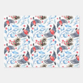 鳥と果実を使用したクリスマス自然パターン ラッピングペーパーシート (正面2)