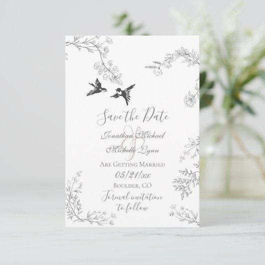 鳥と枝のかわいらしフローラ庭園の結婚式 セーブザデート (スタンド正面)