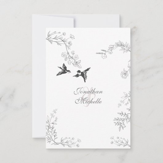 鳥と枝のかわいらしフローラ庭園の結婚式 セーブザデート (裏面)