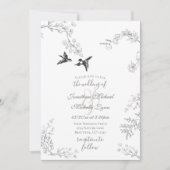 鳥と枝のかわいらしフローラ庭園の結婚式 招待状 (正面)