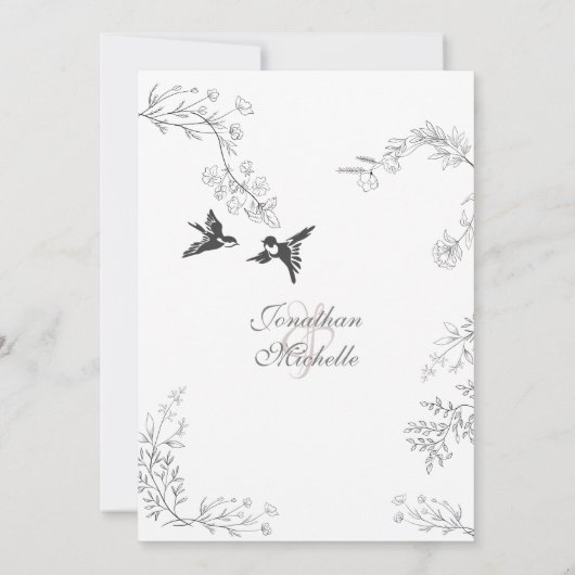 鳥と枝のかわいらしフローラ庭園の結婚式 招待状 (裏面)