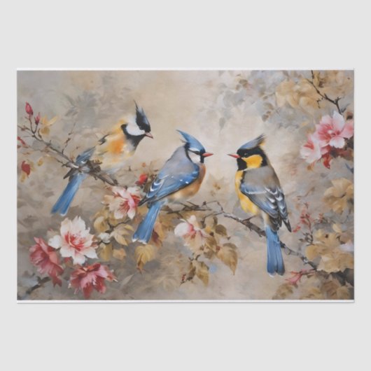 鳥と枝のデコパージュ用ティシュペーパー 薄葉紙 (正面)