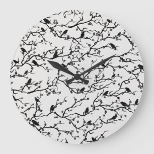 鳥と桜日本のの絵画枝 ラージ壁時計