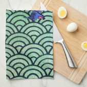 鳥と波のパターン、日本のデザイン キッチンタオル (四つ折り)